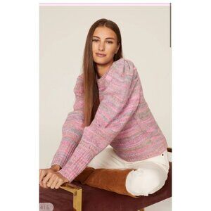 LoveShackFancy Aquarius Pullover Sweater Pink Multicolor Puff Sleeve Knit S